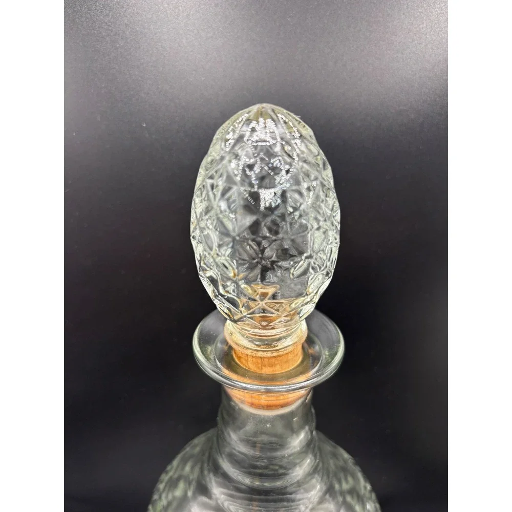 Vintage Glass Decanter Diamond Quilted Ribbed Pattern with Cork‎ Stopper 11